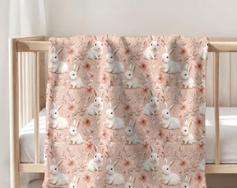 Cute Bunny Blanket, Bunny Baby Blanket, Soft Velveteen Plush Blanket, Cozy Throw, Rabbit Throw Blanket, Animal Nursery, Cute Animal Baby