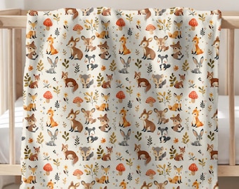 Cute Woodland Baby Blanket, Soft Velveteen Plush, Woodland Animal Throw, Newborn Swaddle, Cozy Woodland Baby Gifts, Woodland Nursery Decor