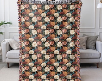 Vintage Floral Woven Blanket,  Floral Tapestry, Cozy Woven Throw Blanket, Rustic Home Decor, Tapestry Wall Art, Cottagecore Throw Blanket