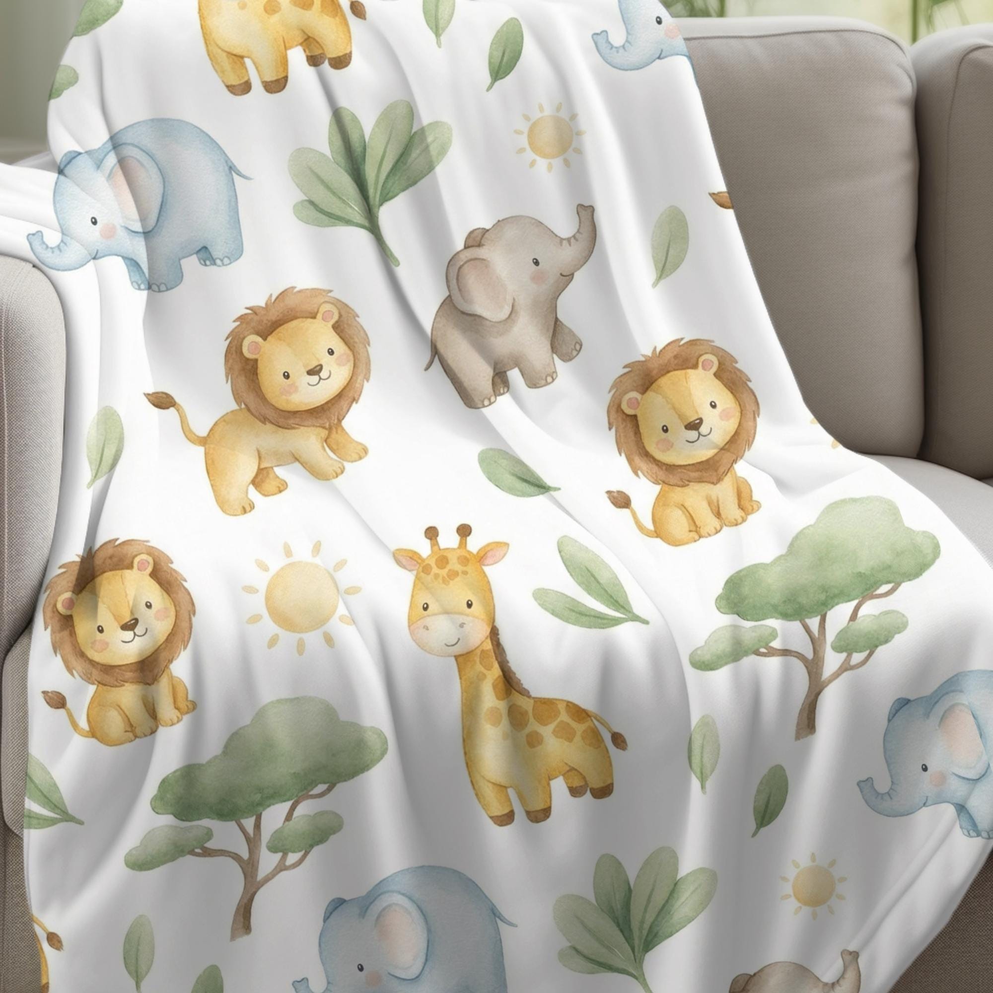 Safari Baby Blanket, Jungle Animal Nursery Throw, Neutral Crib Blanket ...