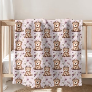 Teddy Bear Baby Blanket, Cute Teddy Bear Plush Blanket, Baby Girl Baby Shower Gift,  Cute Girl Nursery Decor, Newborn Swaddle Blanket