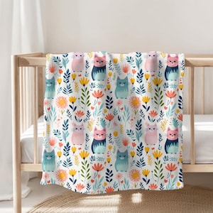 Cat Throw Blanket, Soft Velveteen Plush Blanket, Cozy Throw, Colorful Blanket, Cat Lover Throw, Minky Blanket, Cat Baby Blanket