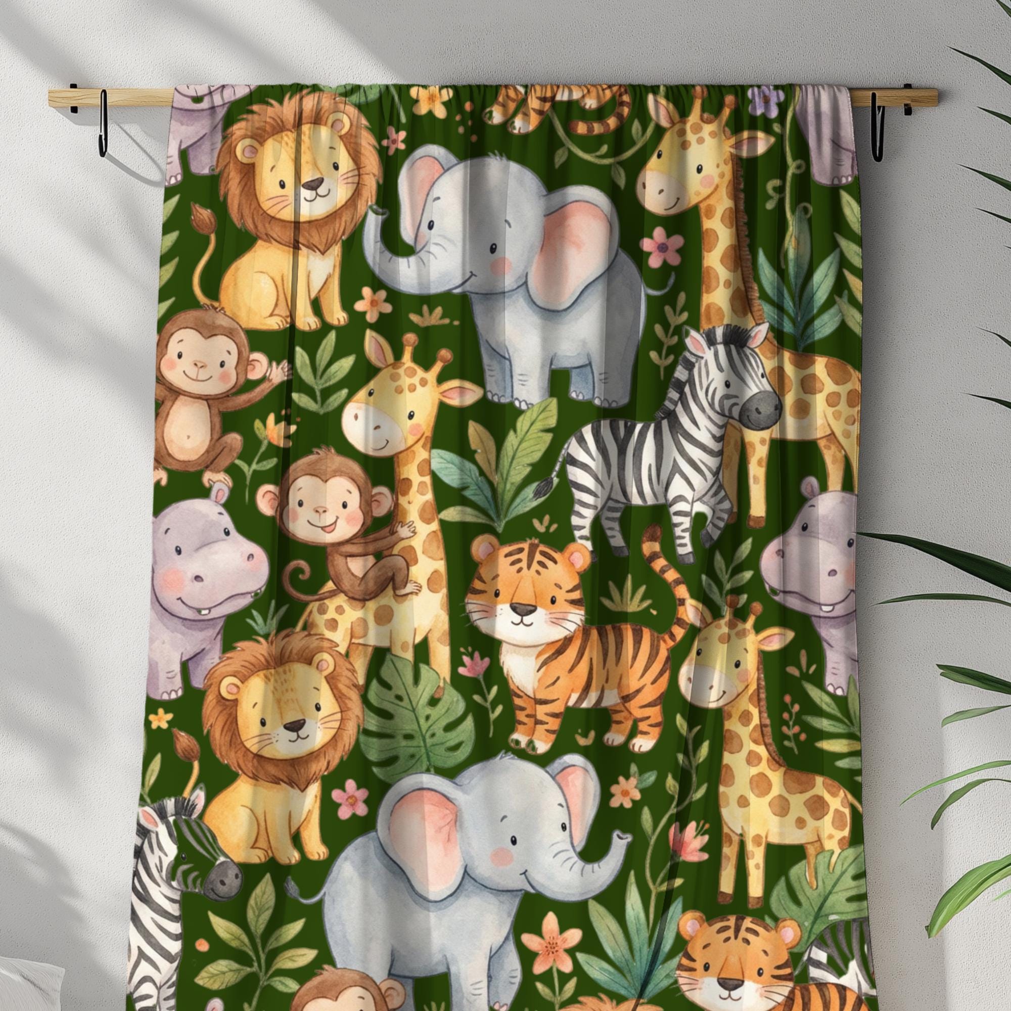 Jungle Animal Baby Blanket, Safari Nursery Throw, Zoo Animal Crib