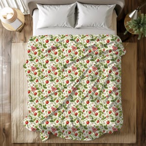 Strawberry Plush Blanket, Cottagecore Gingham Bow Throw, Comfy Sofa Throw Blanket, Farmhouse Strawberry Decor, Soft Plush or Sherpa Fleece image 6