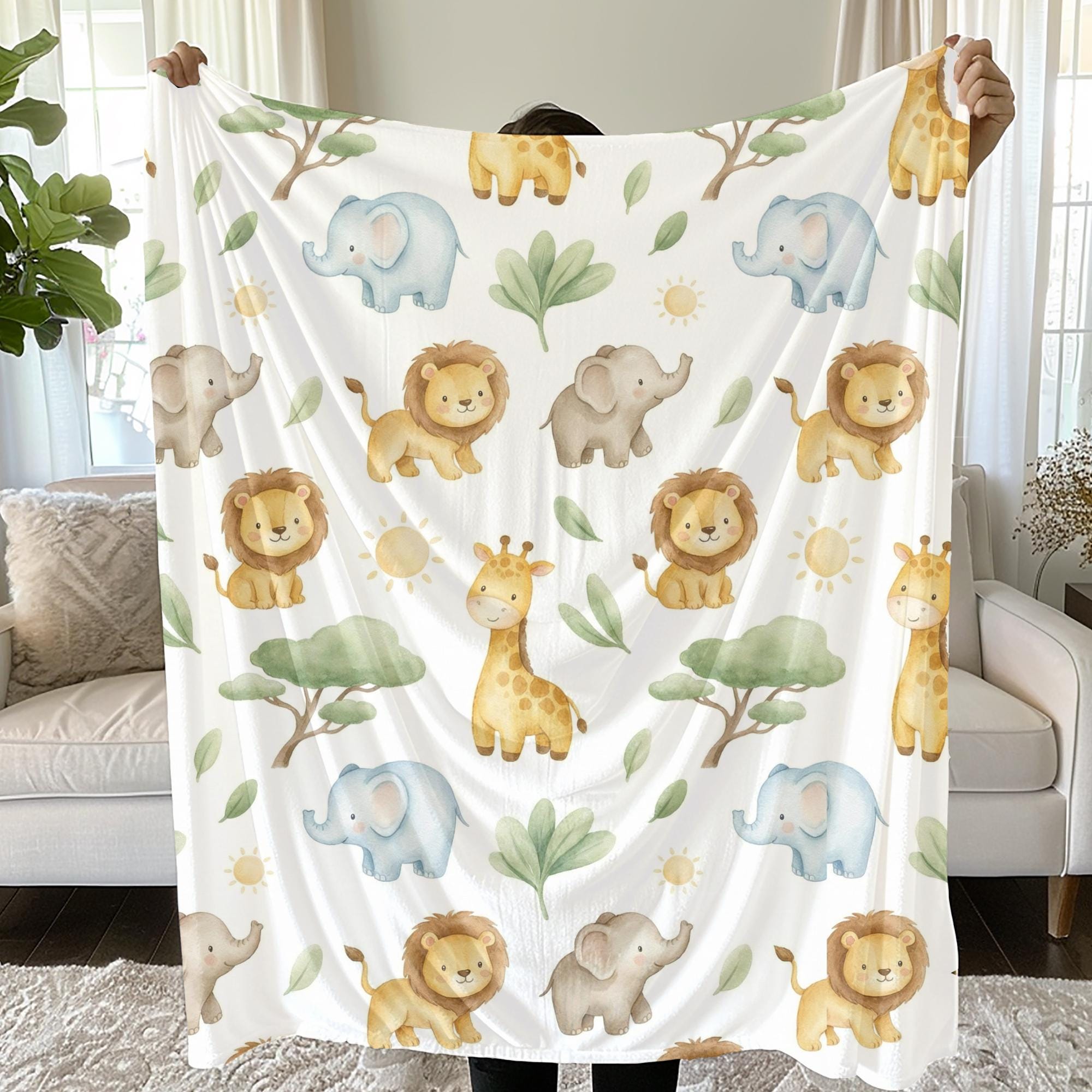 Safari Baby Blanket, Jungle Animal Nursery Throw, Neutral Crib Blanket ...