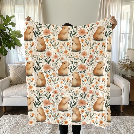 Capybara Baby Blanket, Cute Nursery Blanket, Soft Velveteen Plush Throw, Baby Animal Shower Gift Woodland Animals Nursery Cozy Couch Snuggle