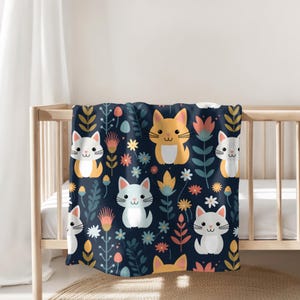 Cozy Cat Blanket, Soft Velveteen Plush Blanket, Cozy Nursery Throw, Cute Cat Throw Blanket, Cat Lover Throw, Minky Blanket, Cat Baby Blanket