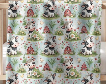 Cow Baby Blanket, Farm Animal Swaddle for Baby Boys or Girls, Black and White Cow Print, Newborn Blanket, Farm Nursery Gift Barnyard Nursery