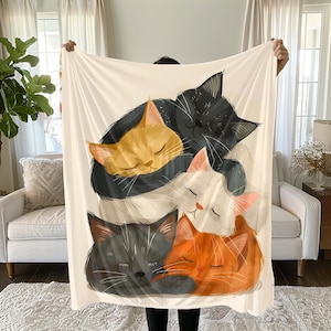 Cat Blanket for Cat Lovers, Soft Velveteen Plush Blanket, Cozy Throw Blanket, Cat Lover Gift, Cat Mom, Cat Dad, Pet Owner Gift, Cat Decor