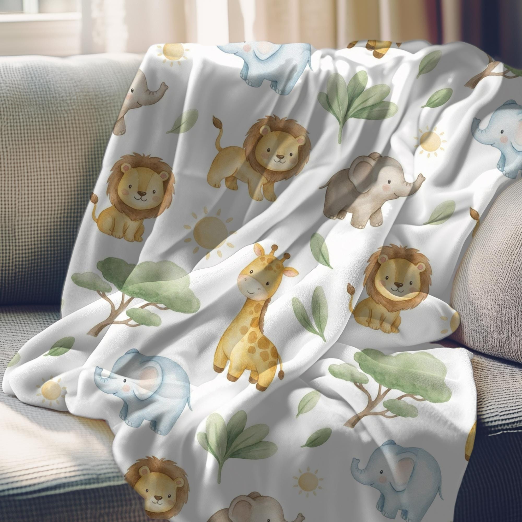 Safari Baby Blanket, Jungle Animal Nursery Throw, Neutral Crib Blanket ...