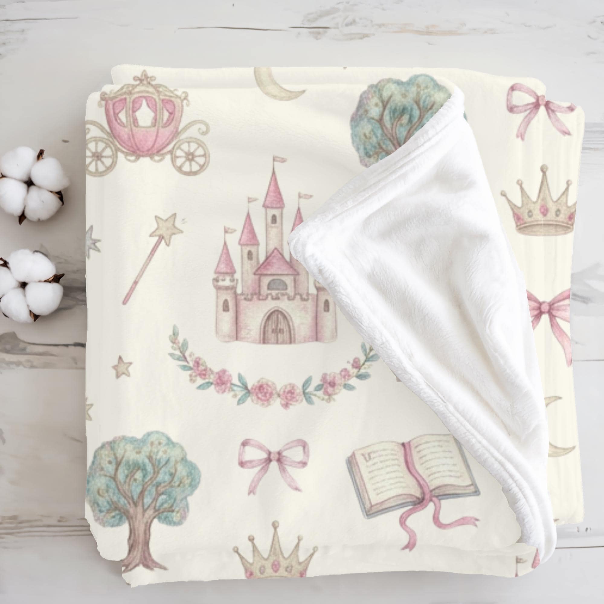Princess Baby Blanket, Fairytale Nursery Throw, Pink Castle Crib
