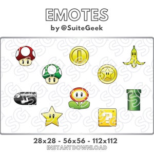 Set of 10 | Mario Themed Emotes | Instant Download | Twitch | Youtube | Discord | Kick