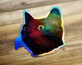 Cosmic Cat Sticker, Galaxy Cat Art, Celestial Feline, Black Cat Decal, Space Kitty Sticker, Trendy Stickers, Unique Cat Gift