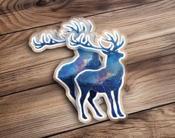 Galaxy Deer Sticker, Celestial Animal Art, Mystical Stag Decal, Space Inspired Design, Unique Stickers, Wildlife Illustration
