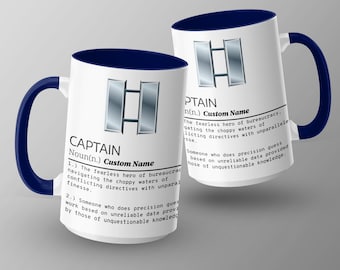 Personalized Captain Mug, Custom Name Definition Coffee Cup, Military Office Gift, Unique Dictionary Style Ceramic Mug
