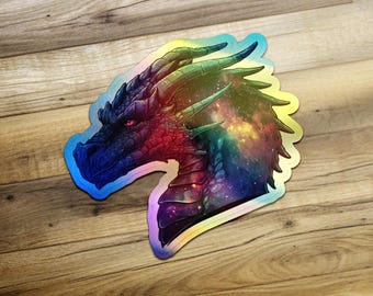 Galaxy Dragon Head Sticker, Fantasy Dragon, Cosmic Art Decal, Mystical Dragon Sticker, Laptop Decal, Car Decal