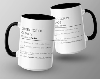 Chaos Commander Definition Mug, Funny Office Mug, Cat Lover Coffee Cup, Gift for Coworker, Custom Name Mug, Noun Dictionary Style