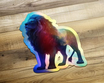 Galaxy Lion Sticker, Celestial Lion Art, Unique Sticker, Animal Sticker, Laptop Sticker, Water Bottle Sticker