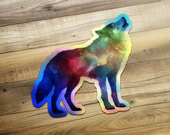 Galaxy Wolf Sticker, Howling Wolf Art, Celestial Decor, Animal Sticker, Space Sticker, Laptop Stickers, Trendy Stickers