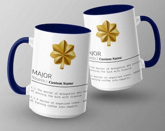 Major Definition Coffee Mug, Custom Name Military Rank Gift, Unique Officer Promotion Present, Personalized Army, Marines, Air Force Mug