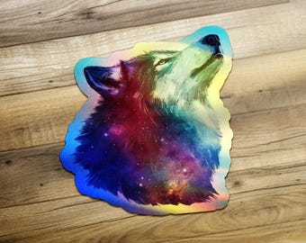 Galaxy Wolf Sticker, Watercolor Wolf Decal, Celestial Animal Art, Nebula Wolf, Laptop Sticker, Wolf Lover Gift, Mystical Sticker