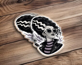 Bride of Frankenstein Sticker - Rockabilly Goth Halloween Spooky Accessory Decal for Laptops & Hydroflasks