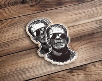 Cool Frankenstein Sticker, Monster Art, Halloween Decal, Horror Movie Gift, Sunglasses Monster, Unique Gift, Vinyl Decal, Laptop Sticker