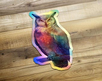 Galaxy Owl Sticker, Cosmic Bird Art, Celestial Decal, Night Sky Decor, Colorful Owl, Laptop Stickers, Planner Decals
