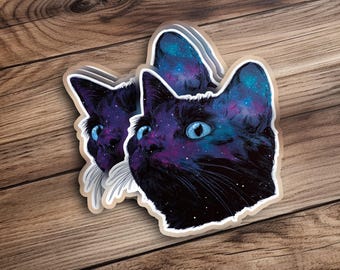 Cosmic Cat Sticker, Galaxy Cat Art, Celestial Feline, Black Cat Decal, Space Kitty Sticker, Trendy Stickers, Unique Cat Gift