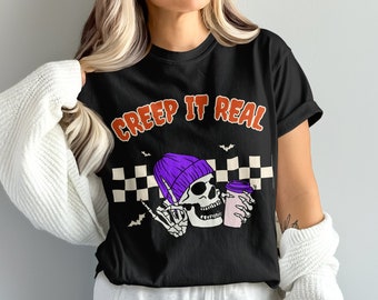 Funny Halloween Skeleton T-Shirt, Creep It Real Halloween Tee, Spooky Graphic Shirt, Trendy Fall Shirt, Unisex Halloween Apparel