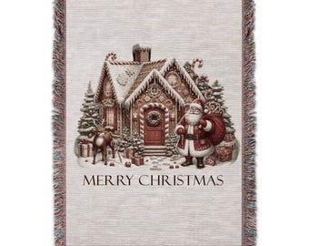 Christmas Blanket Cozy Holiday Throw Warm Christmas Gift Christmas Decor Santa and Reindeer Blanket Festive Holiday Blanket