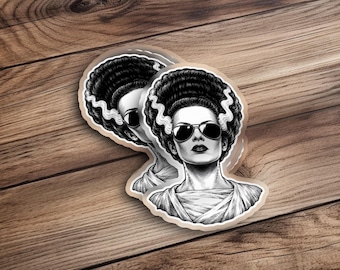 Bride of Frankenstein Sticker, Cool Monster Decal, Gothic Spooky Halloween Art for Laptop, Phone, Journal, Water Bottle