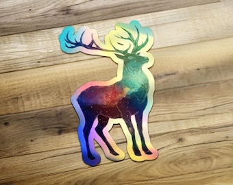 Galaxy Deer Sticker, Celestial Animal Art, Mystical Stag Decal, Space Inspired Design, Unique Stickers, Wildlife Illustration