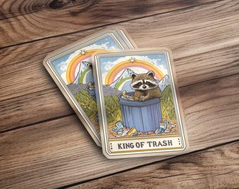 Cute Raccoon Sticker, King of Trash Sticker, Funny Animal Decal, Raccoon in Trash Can, Eco Friendly Sticker, Wildlife Art Decal