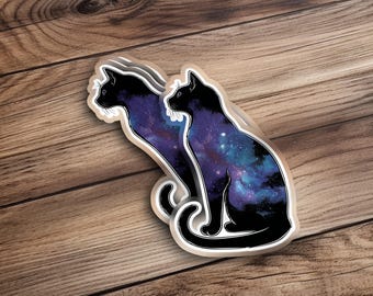 Galaxy Cat Sticker, Cosmic Black Cat Decal, Unique Space Kitten, Laptop Sticker, Cute Cat Art, Artistic Cat Stickers