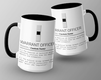 Warrant Officer Custom Name Mug, Magician of Technical Wizardry, Black and White Design