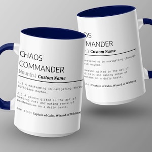 Chaos Commander Definition Mug, Funny Office Mug, Cat Lover Coffee Cup, Gift for Coworker, Custom Name Mug, Noun Dictionary Style
