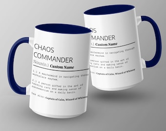 Chaos Commander Definition Mug, Funny Office Mug, Cat Lover Coffee Cup, Gift for Coworker, Custom Name Mug, Noun Dictionary Style
