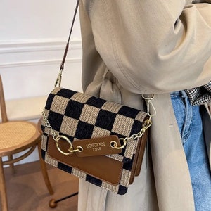 Checkerboard Mini Fabric Flap Crossbody Sling Bags for Women 2024 Luxury Brand Design Handbag Simple Shoulder Bag Handbags Tiny