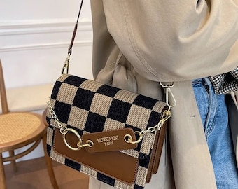 Checkerboard Mini Fabric Flap Crossbody Sling Bags for Women 2024 Luxury Brand Design Handbag Simple Shoulder Bag Handbags Tiny