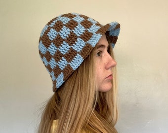 Crocheted Checkered Bucket Hat