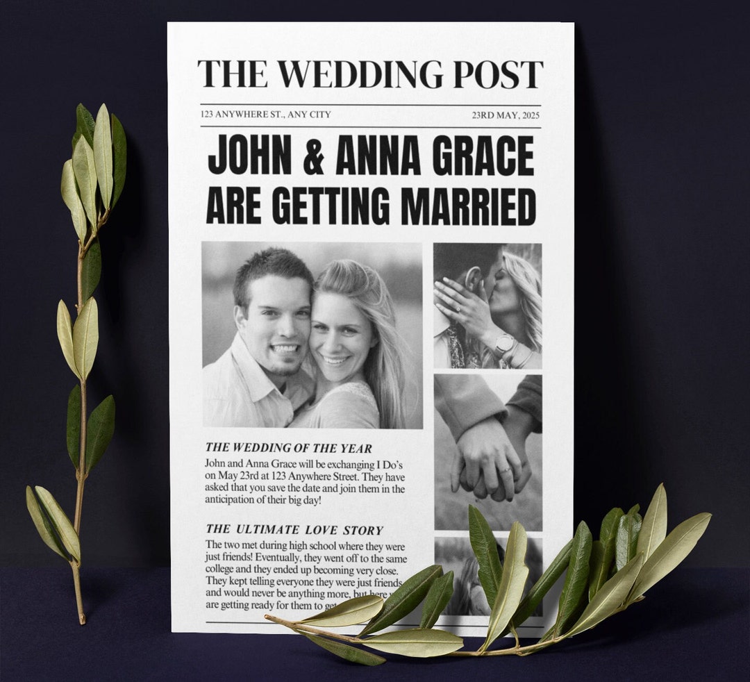 Newspaper Save the Date template Photo Collage Save the Etsy Newspaper Save the Date template Photo Collage Save the Etsy