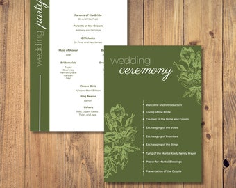 Sage Floral Wedding Program | Ceremony Program | Stationary | Simple Wedding | Unique | Canva Template