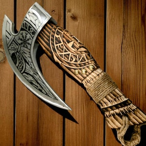 Handcrafted Viking Pizza Cutter: Engraved Blade & Wood Handle