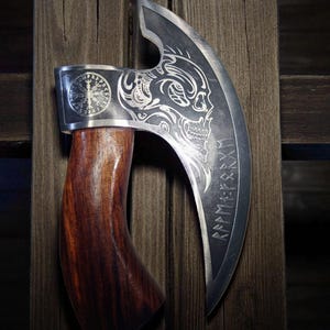 Handmade Viking Pizza Cutter: Sharp Stainless Steel Blade, Wooden Handle