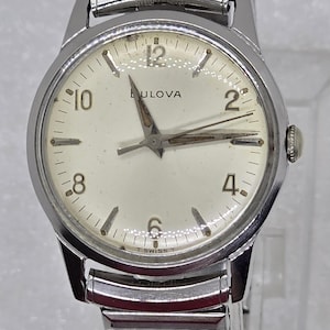 Vintage 1965 Silver Tone Dial Manual Wind Steel Bulova Watch, Runs Great!