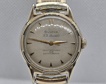 Vintage 1955 BULOVA 23“K” Sunburst 10k Gold (RGP) With Vtg 10K (RGP) Flex Band