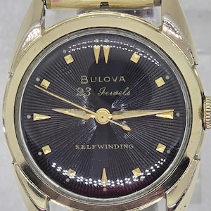 Vintage Bulova 23 &quot;A&quot; Men&#39;s automatic watch Black  Sunburst pattern dial 1961