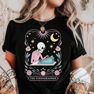 Camiseta de carta de tarô estenógrafo camiseta engraçada estenógrafo presente de máquina estenógrafa presente de natal para pai estenógrafo camiseta unissex estenografia