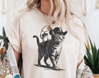 Cowboy Cat Shirt Meowdy Retro Cat Dad Gift Cowboy Frog Lover Shirt Vintage 90s Tattoo Graphic Western Theme Shirts Shirt Vintage Rodeo Tee